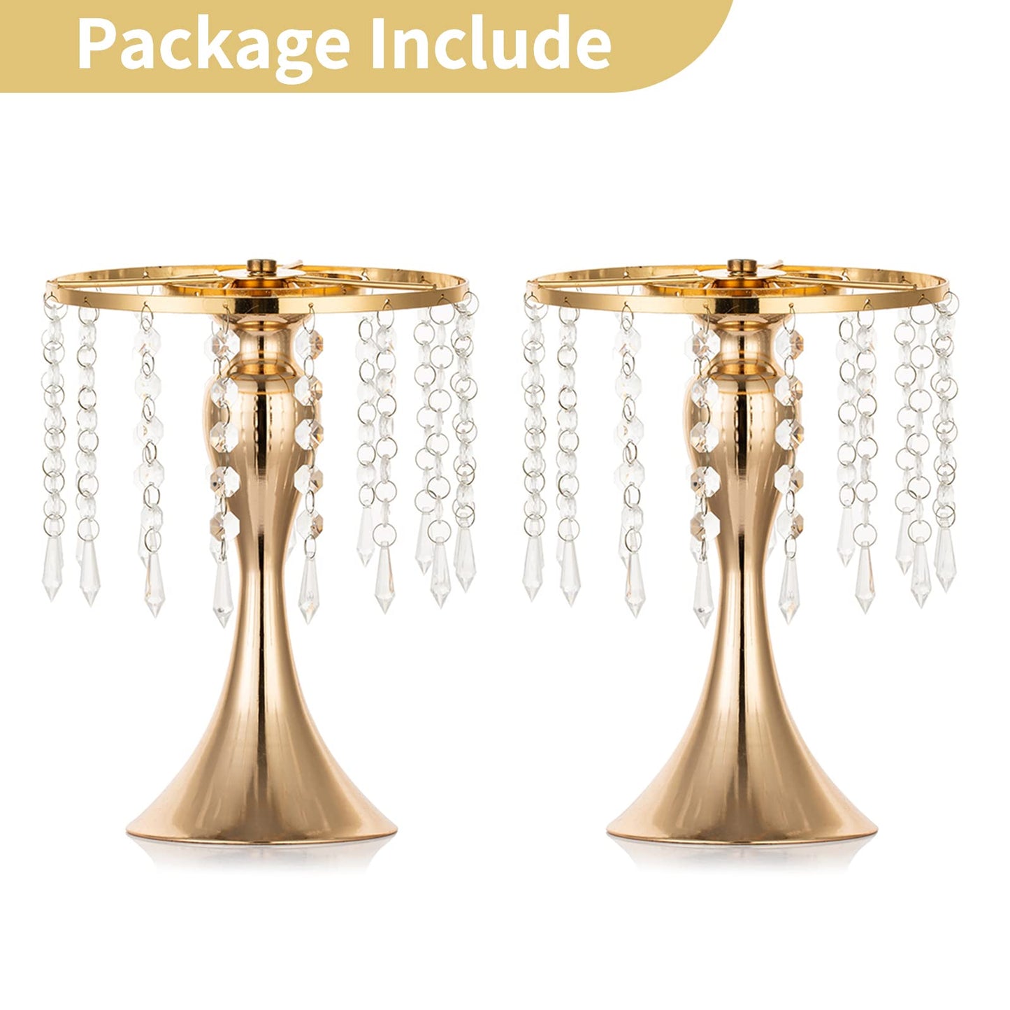 Nuptio Kristall-Blumenständer, Hochzeitsdekoration für Tische, 26 cm Höhe, Blumenhalter, Mittelstück, Metall-Blumenvase für Hochzeit, Party, Empfang, Esszimmer, Wohnzimmer, Dekoration, 2 Stück