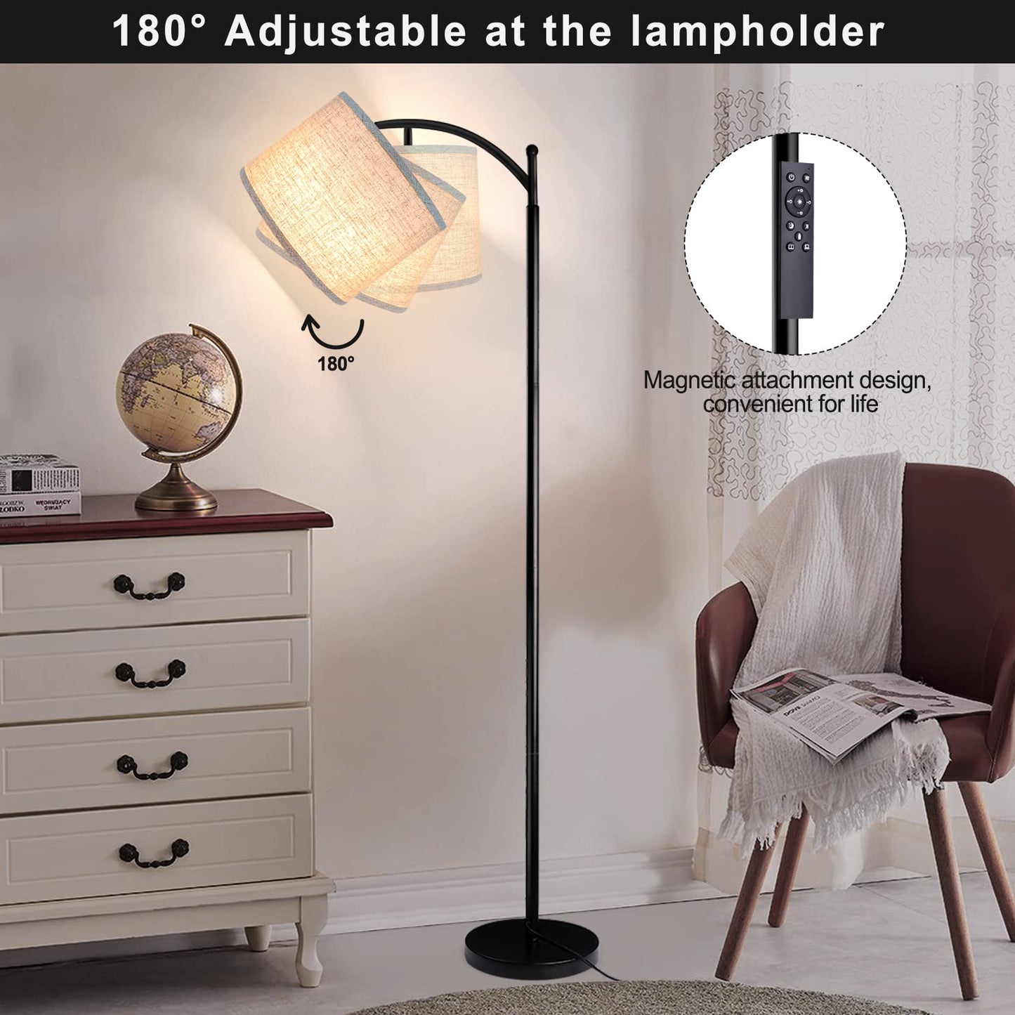 Rottogoon Industrial Floor Lamp – LED Standing Lamp with 9W Bulb & Beige Shade (Oil-Rubbed Bronze).