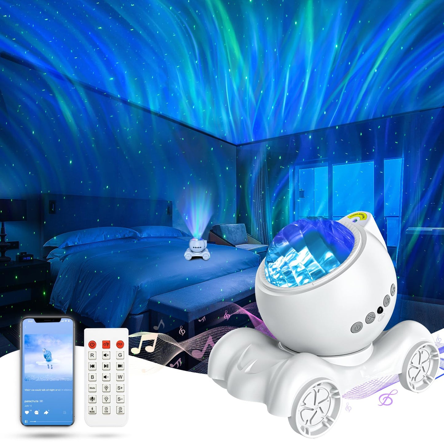 ENOKIK Galaxy Projector – Star & Aurora Night Light with Bluetooth Speaker & White Noise