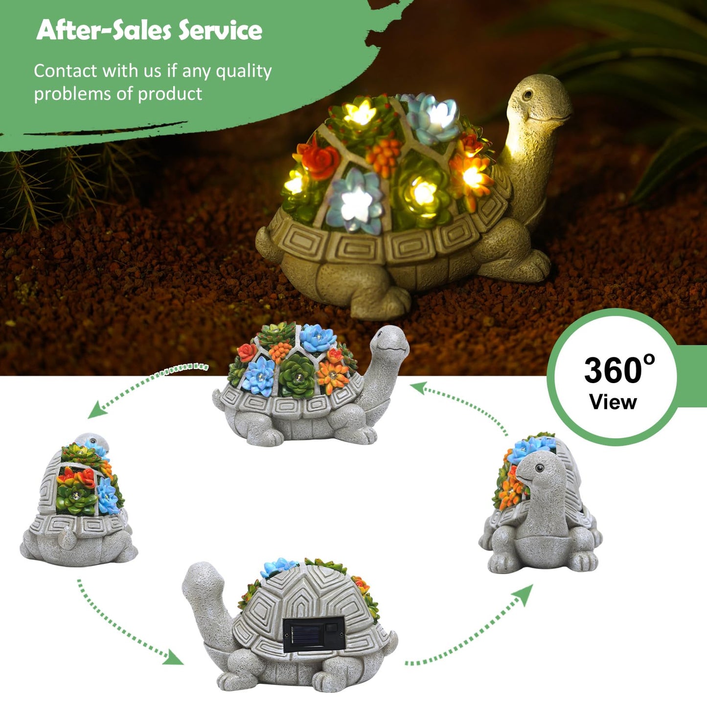 Nacome Solar Turtle Garden Statue – Outdoor Decor with Succulent & 7 LED Lights, Ideal for Patio, Yard, or Balcony