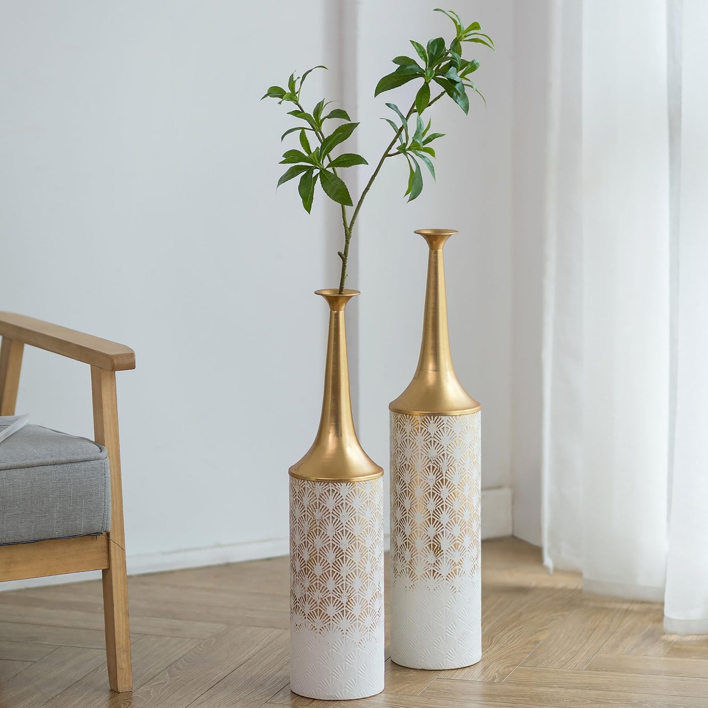 2 kpl sinisiä metallisia lattiamaljakoita (66/60 cm)