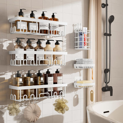 Veken 6 - Pack Adhesive Shower Caddy – Rustproof No - Drill Bathroom Organizer with Soap Holder (Black). - Easiley - B0CKWXNK2P