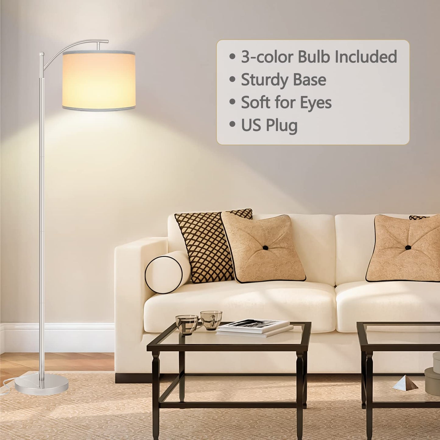 Rottogoon Industrial Floor Lamp – LED Standing Lamp with 9W Bulb & Beige Shade (Oil-Rubbed Bronze).