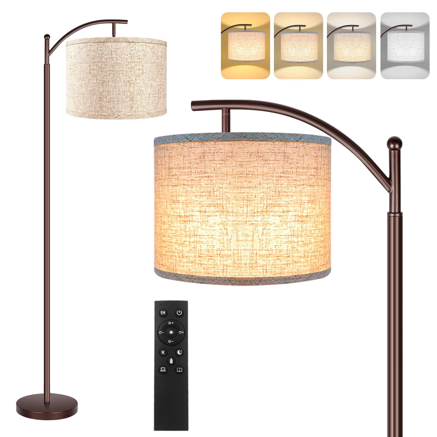 Rottogoon Industrial Floor Lamp – LED Standing Lamp with 9W Bulb & Beige Shade (Oil-Rubbed Bronze).