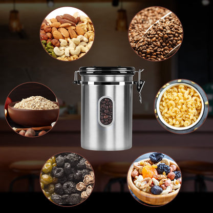 ROCKY&CHAO Airtight Coffee Canister 1.8 L – Stainless Steel Bean Container with Viewing Window (600 g)
