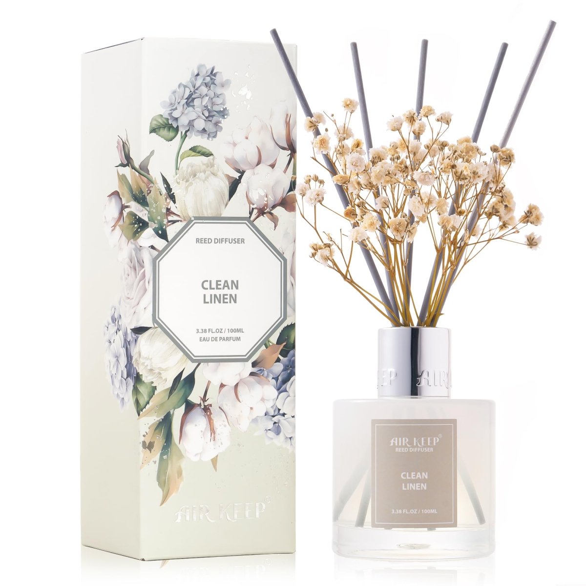 Reed Diffuser Set (3.38 fl oz) – Clean Linen Scent with 8 Sticks, Home Fragrance for Bathroom & Shelf Decor - Easiley - B0CMQRVRFF