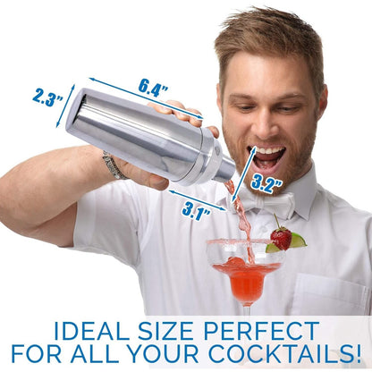 Cocktail Shaker, 750 ML Edelstahl Cocktail Shaker Martini Shaker Schüttelbecher + Mixer mit Sieb