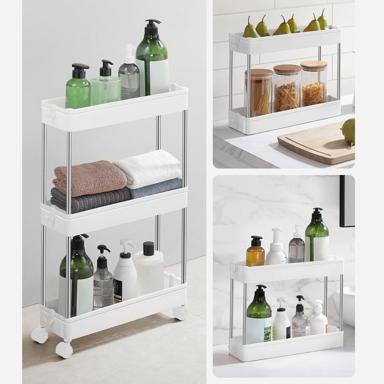 SONGMICS kapea 4-tasoinen säilytyskärry pyörillä – keittiöön ja kylpyhuoneeseen (40 × 12,5 × 86 cm)