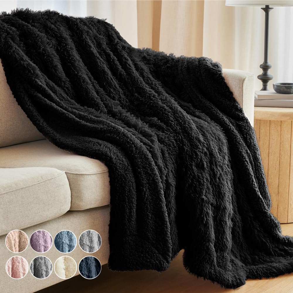 The Connecticut Home Co Throw Blanket for Couch, Soft Luxury Home Decor Faux Fur and Sherpa, Cozy Warm Throws for Bed, Gift for Women, Bedding Accent Blankets for Sofa Beds Chair, 65x50, White - Easiley - B07PXMGWNY