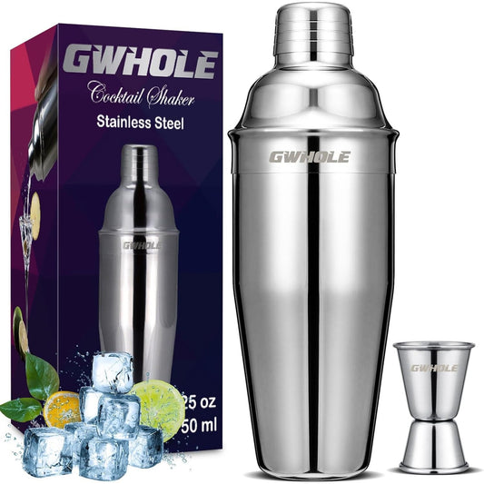 GWHOLE Cocktailshaker Set Cocktailmixer 750ml Bar Zubehör Edelstahl mit Cocktailrezepte Ebook, Messbecher