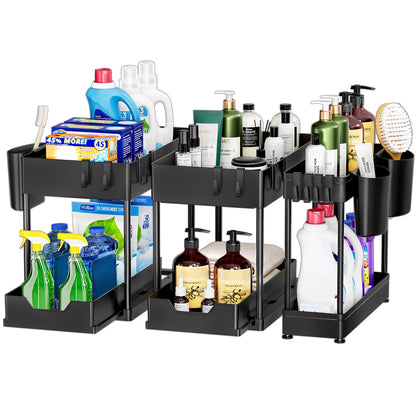 Puricon 2-tasoinen altaan aluskori – monikäyttöinen keittiöhylly ja mausteteline (musta)