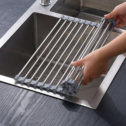 Foldable Over-Sink Dish Drainer & Drying Mat (Black, 43 × 35 cm)