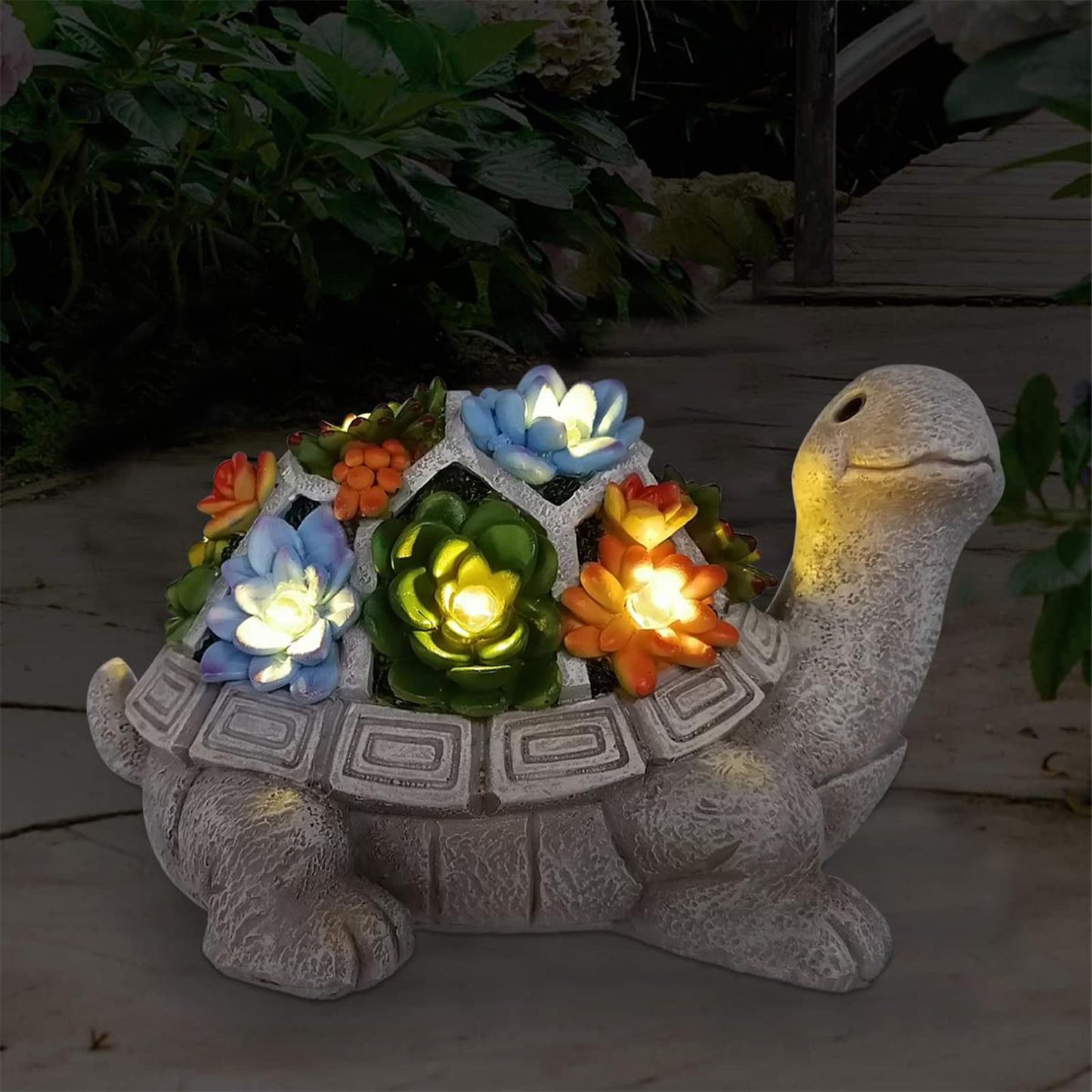 Nacome Solar Turtle Garden Statue – Outdoor Decor with Succulent & 7 LED Lights, Ideal for Patio, Yard, or Balcony