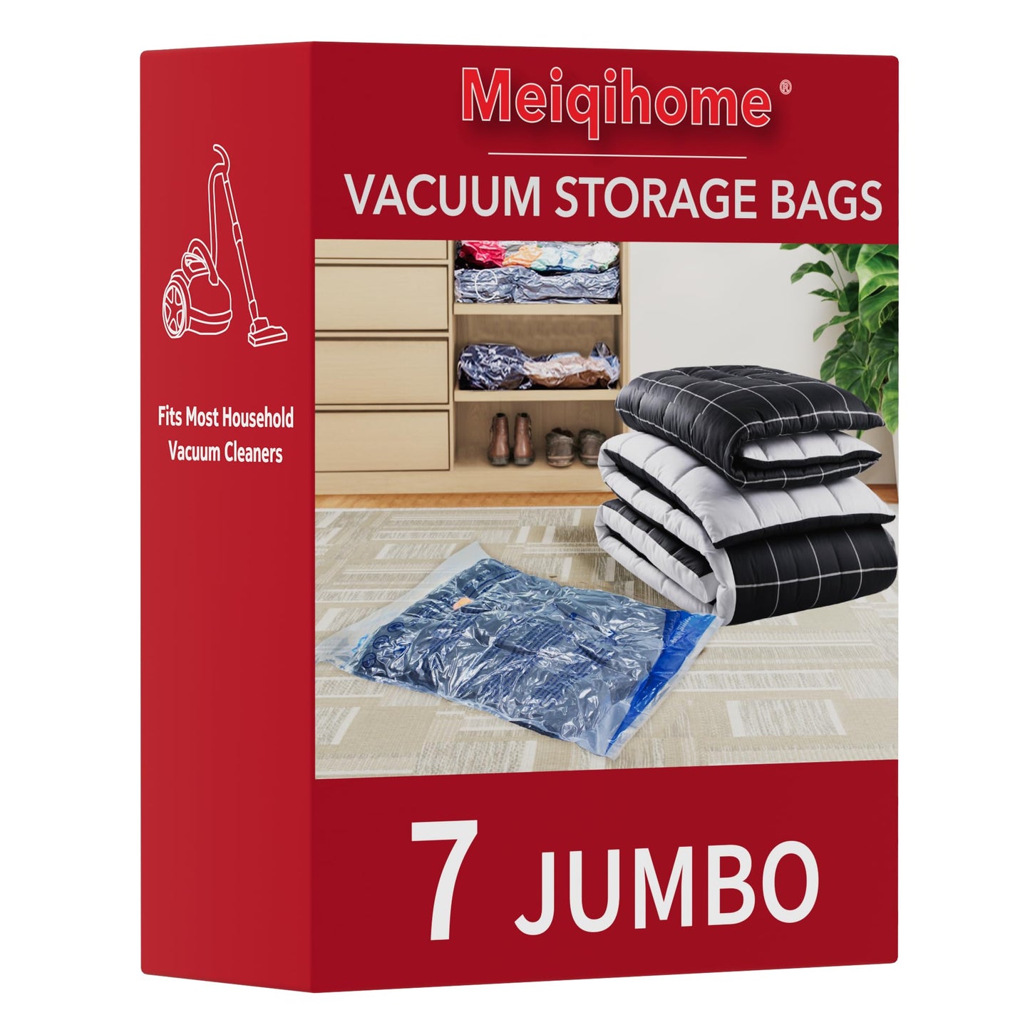 MEIQIHOME 16-Pack Vacuum Storage Bags with Electric Pump – 4J/4L/4M/4S for Clothes, Travel & Moving