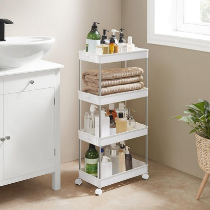 SONGMICS kapea 4-tasoinen säilytyskärry pyörillä – keittiöön ja kylpyhuoneeseen (40 × 12,5 × 86 cm)