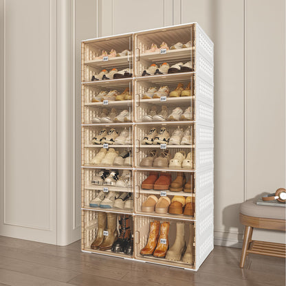 Foldable Shoe Cabinet with Magnetic Doors – 10 Transparent Stackable Shoe Boxes for Heels & Boots (38 Pairs)