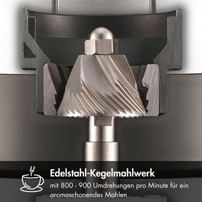 GRAEF Kaffeemühle CM800, Kegelmahlwerk aus Edelstahl, 40 Mahlgradeinstellungen, abnehmbarer 350g Kaffeebohnenbehälter, Antistatik-Einsatz, Grind on Demand Funktion, Aluminiumgehäuse silber