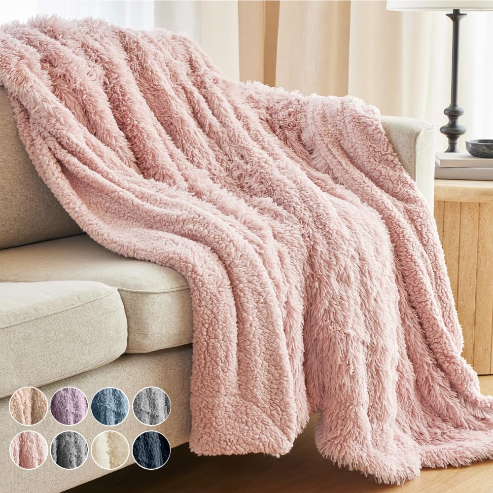 The Connecticut Home Co Throw Blanket for Couch, Soft Luxury Home Decor Faux Fur and Sherpa, Cozy Warm Throws for Bed, Gift for Women, Bedding Accent Blankets for Sofa Beds Chair, 65x50, White - Easiley - B07PXN4JGV