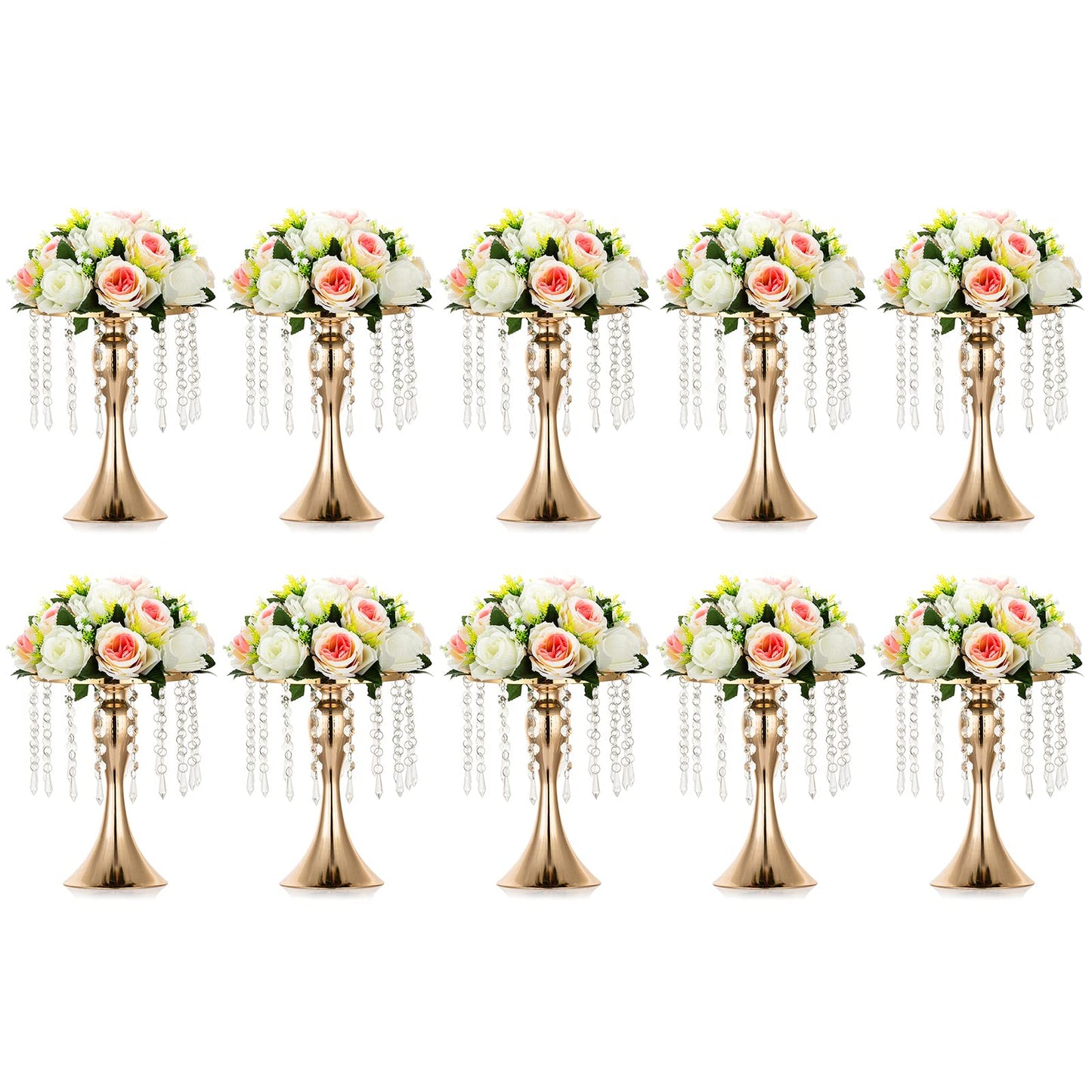 Nuptio Kristall-Blumenständer, Hochzeitsdekoration für Tische, 26 cm Höhe, Blumenhalter, Mittelstück, Metall-Blumenvase für Hochzeit, Party, Empfang, Esszimmer, Wohnzimmer, Dekoration, 2 Stück