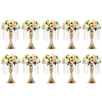Nuptio Kristall-Blumenständer, Hochzeitsdekoration für Tische, 26 cm Höhe, Blumenhalter, Mittelstück, Metall-Blumenvase für Hochzeit, Party, Empfang, Esszimmer, Wohnzimmer, Dekoration, 2 Stück