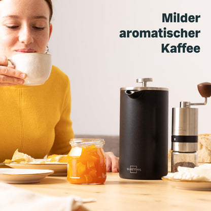 SILBERTHAL Kaffeemühle Manuell Kegelmahlwerk - Verstellbarer Mahlgrad von grob bis fein - Handmühle aus Edelstahl und Glas - Ideale Geschenkidee