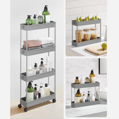 SONGMICS kapea 4-tasoinen säilytyskärry pyörillä – keittiöön ja kylpyhuoneeseen (40 × 12,5 × 86 cm)
