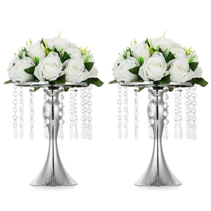 Nuptio Kristall-Blumenständer, Hochzeitsdekoration für Tische, 26 cm Höhe, Blumenhalter, Mittelstück, Metall-Blumenvase für Hochzeit, Party, Empfang, Esszimmer, Wohnzimmer, Dekoration, 2 Stück
