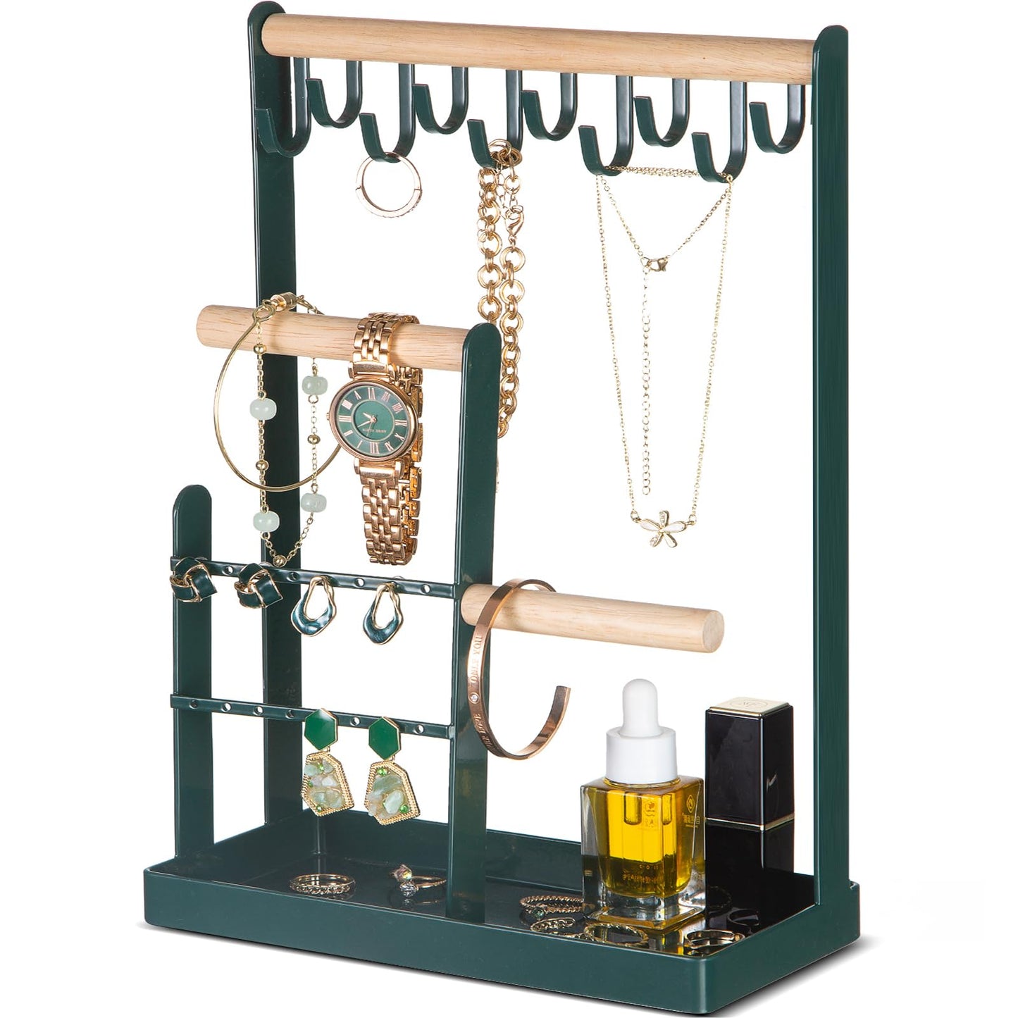 ProCase 4-Tier Jewelry Organizer – Necklace Stand with Ring Tray, Cute Aesthetic Storage Rack for Bracelets, Earrings, and Rings (White)