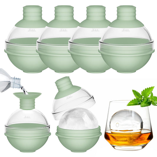 Silicone Ice Ball Mould – Large 6 cm Whiskey Ice Balls, Set of 4 with 2-in-1 Funnel Lid