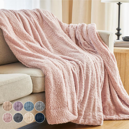 The Connecticut Home Co Throw Blanket for Couch, Soft Luxury Home Decor Faux Fur and Sherpa, Cozy Warm Throws for Bed, Gift for Women, Bedding Accent Blankets for Sofa Beds Chair, 65x50, White - Easiley - B07PWHP94Q