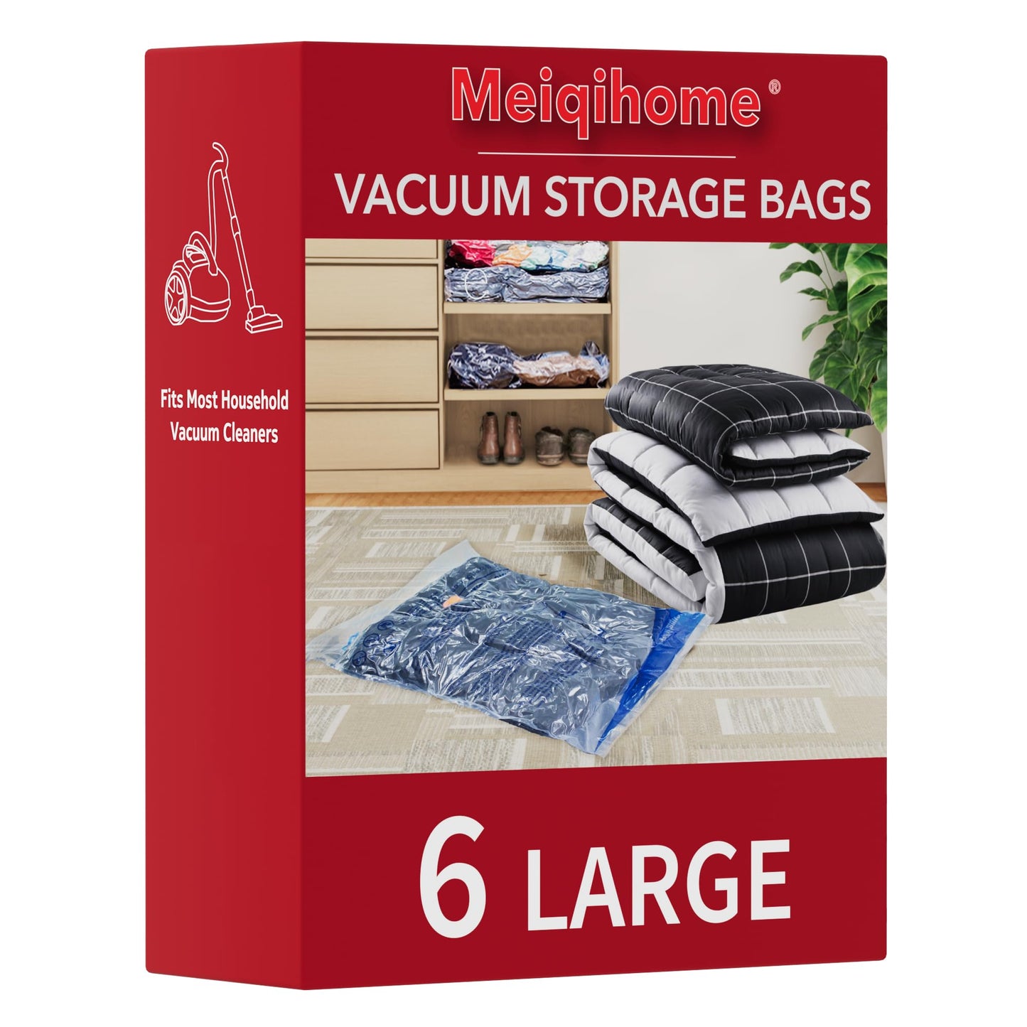 MEIQIHOME 16-Pack Vacuum Storage Bags with Electric Pump – 4J/4L/4M/4S for Clothes, Travel & Moving