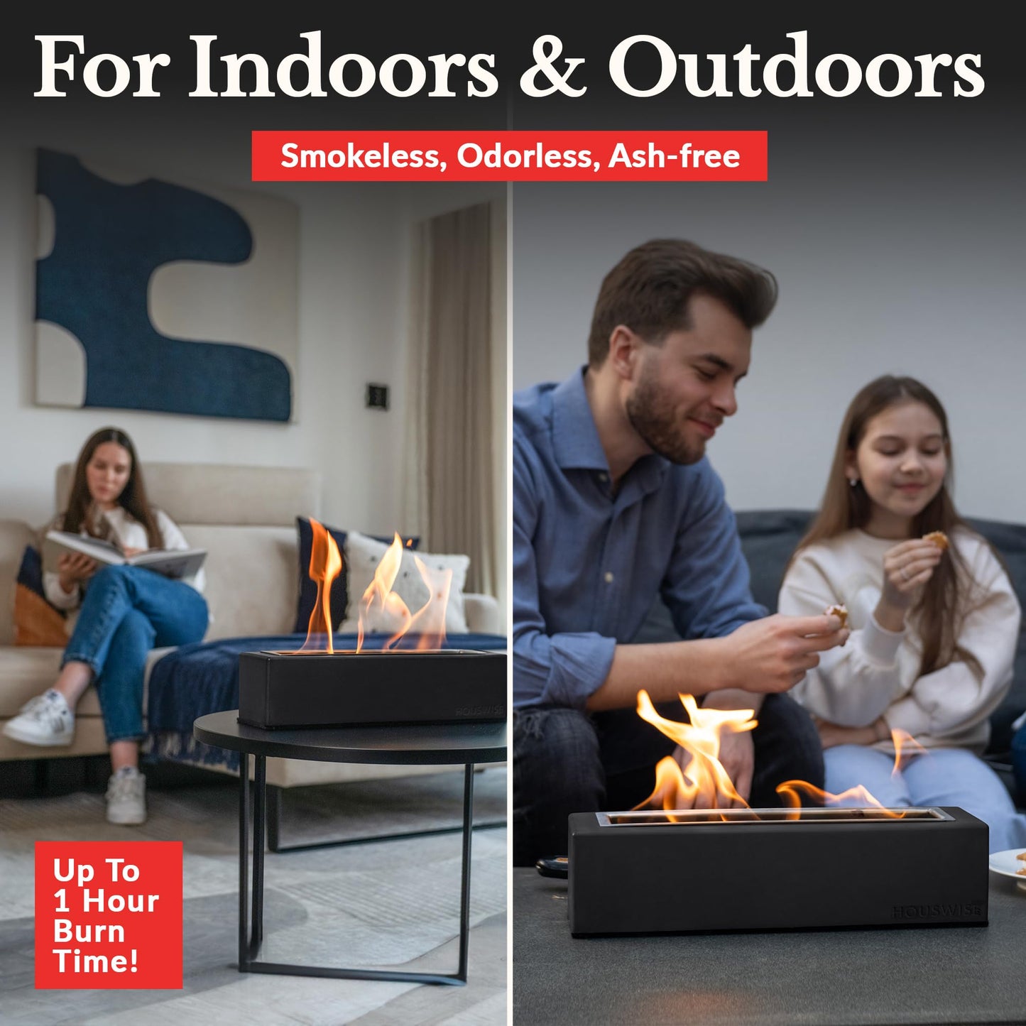 Tabletop Fire Pit – Portable Concrete Indoor & Outdoor Fireplace, Mini Smores Maker