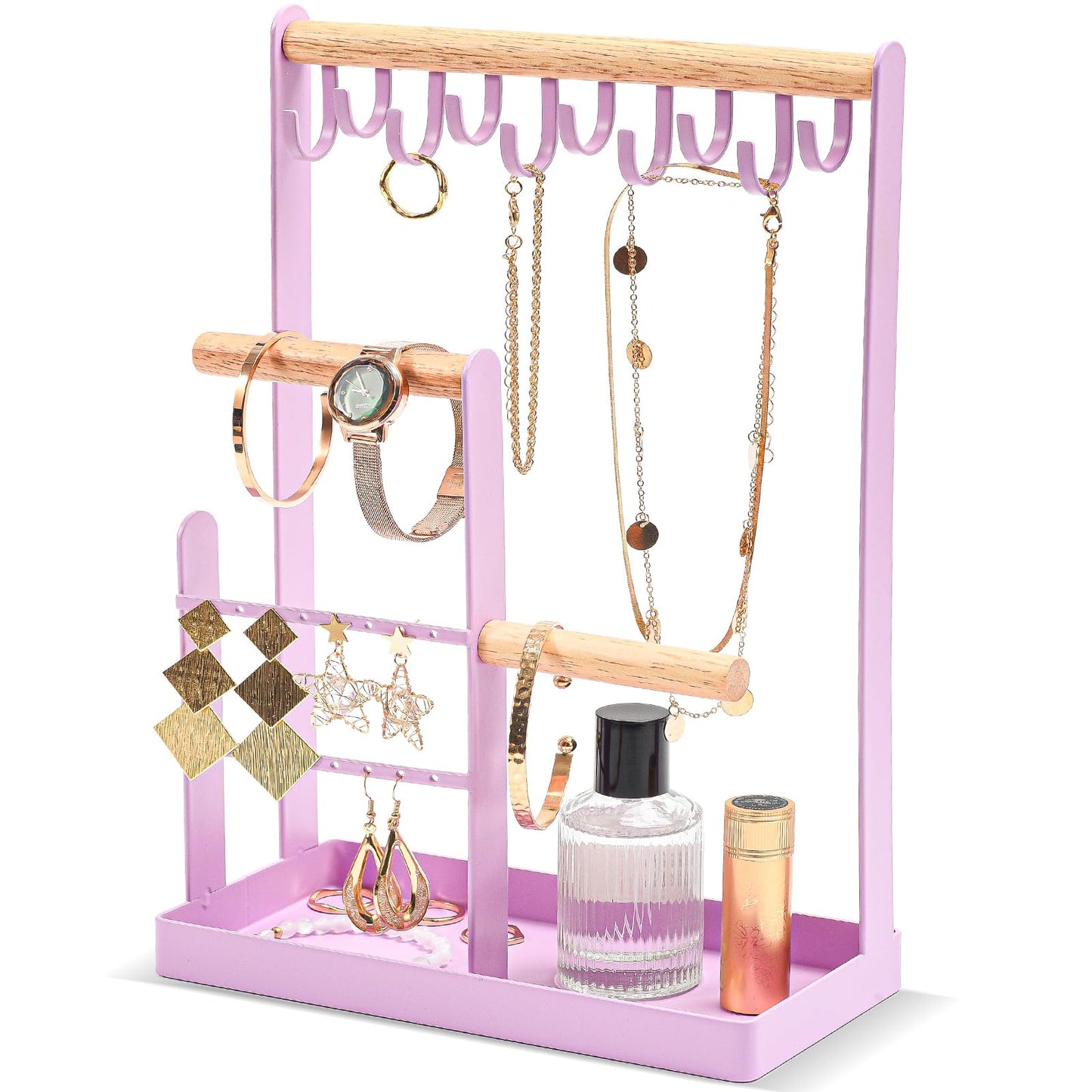 ProCase 4-Tier Jewelry Organizer – Necklace Stand with Ring Tray, Cute Aesthetic Storage Rack for Bracelets, Earrings, and Rings (White)