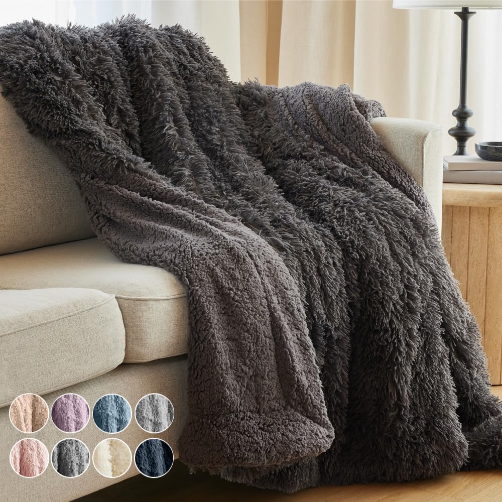 The Connecticut Home Co Throw Blanket for Couch, Soft Luxury Home Decor Faux Fur and Sherpa, Cozy Warm Throws for Bed, Gift for Women, Bedding Accent Blankets for Sofa Beds Chair, 65x50, White - Easiley - B07QDPVRYH