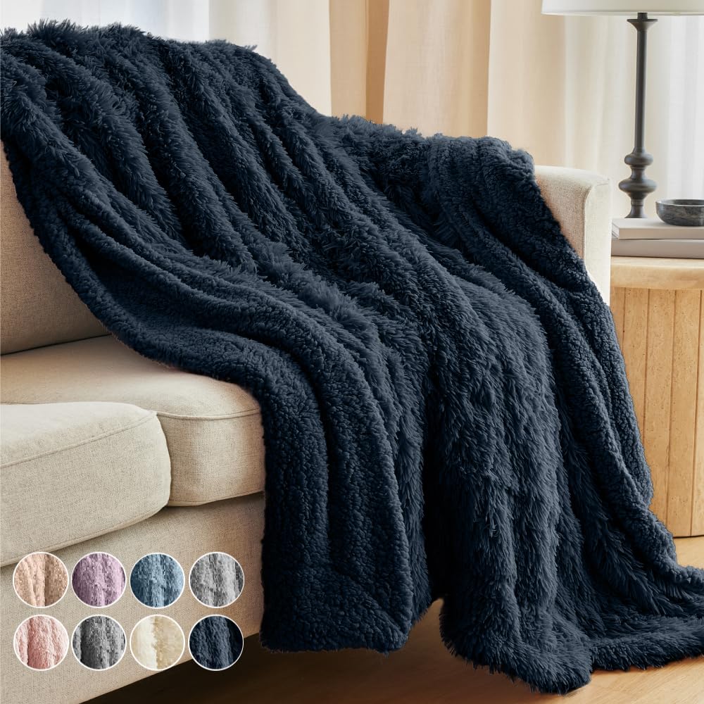 The Connecticut Home Co Throw Blanket for Couch, Soft Luxury Home Decor Faux Fur and Sherpa, Cozy Warm Throws for Bed, Gift for Women, Bedding Accent Blankets for Sofa Beds Chair, 65x50, White - Easiley - B07QGXRHCV