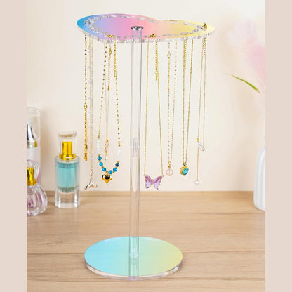 NiHome Iridescent Rotating Acrylic Jewellery Stand with Heart Top – Necklace Organiser for Multiple Sizes