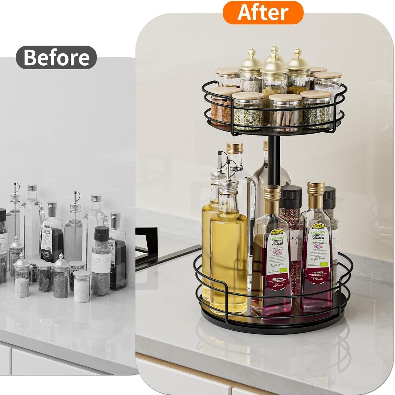 AIRUJIA Rotating Spice Rack Turntable – Lazy Susan Kitchen Organiser for Spices, Oils & Bottles