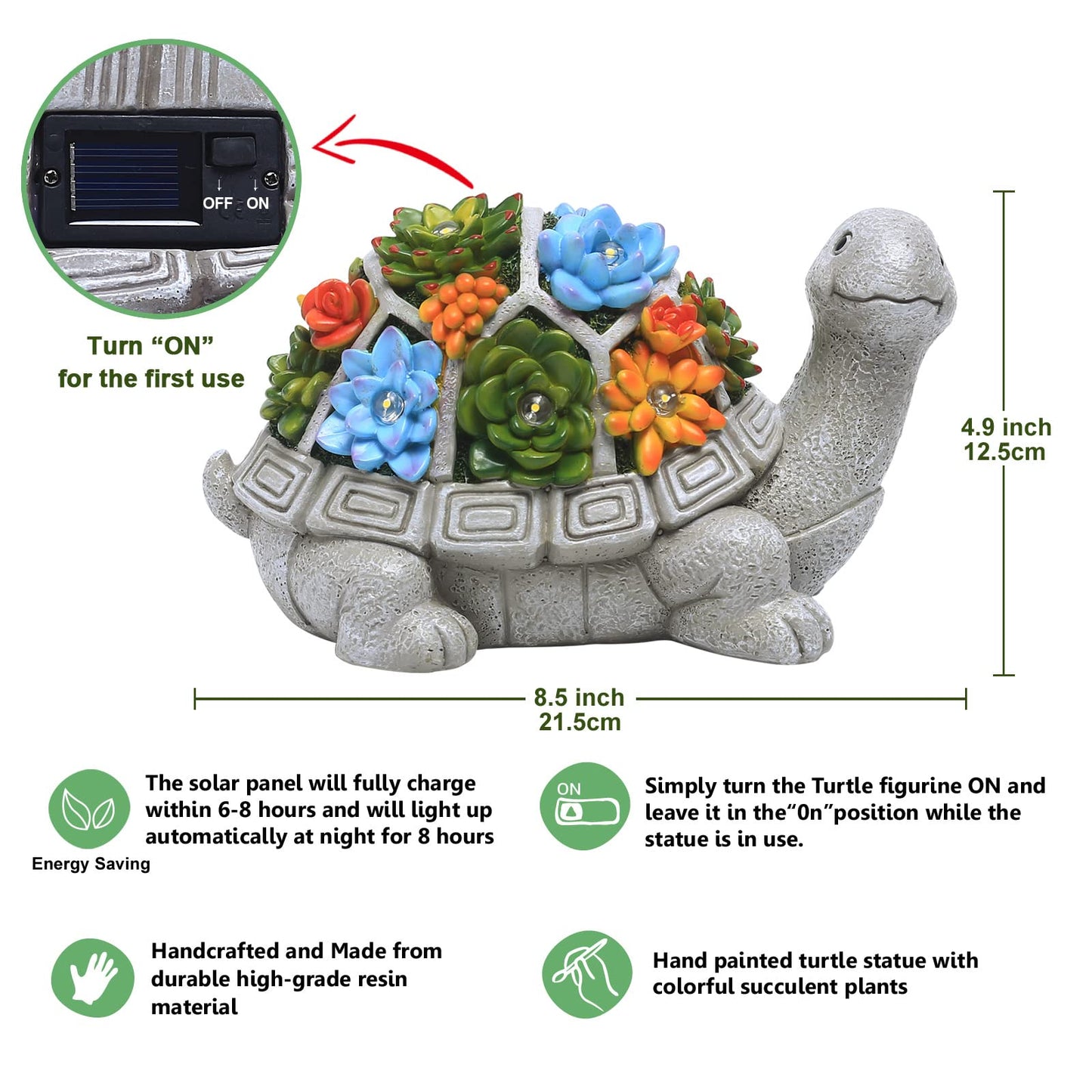 Nacome Solar Turtle Garden Statue – Outdoor Decor with Succulent & 7 LED Lights, Ideal for Patio, Yard, or Balcony