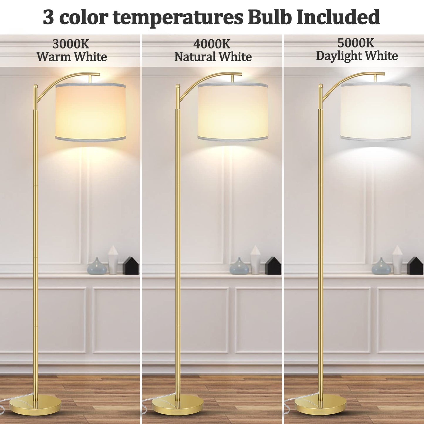 Rottogoon Industrial Floor Lamp – LED Standing Lamp with 9W Bulb & Beige Shade (Oil-Rubbed Bronze).