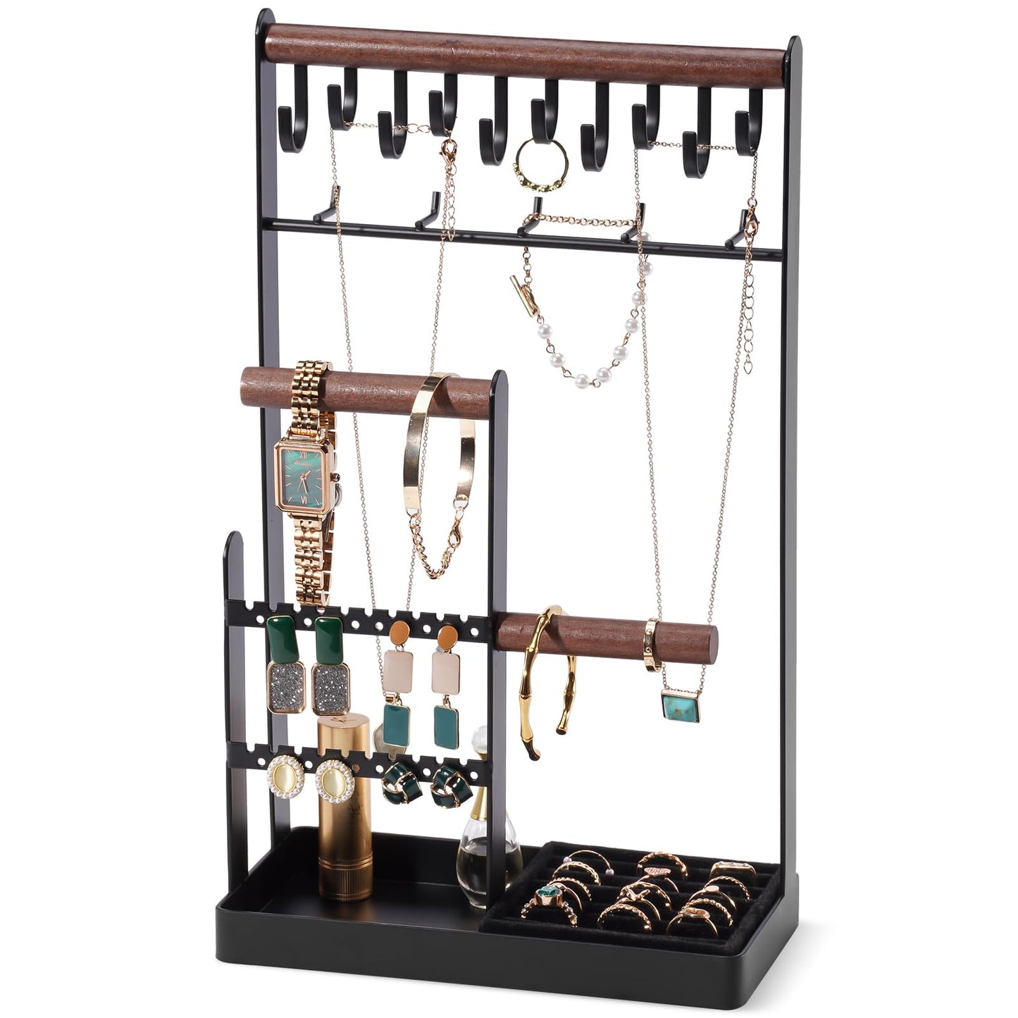 ProCase 4-Tier Jewelry Organizer – Necklace Stand with Ring Tray, Cute Aesthetic Storage Rack for Bracelets, Earrings, and Rings (White)