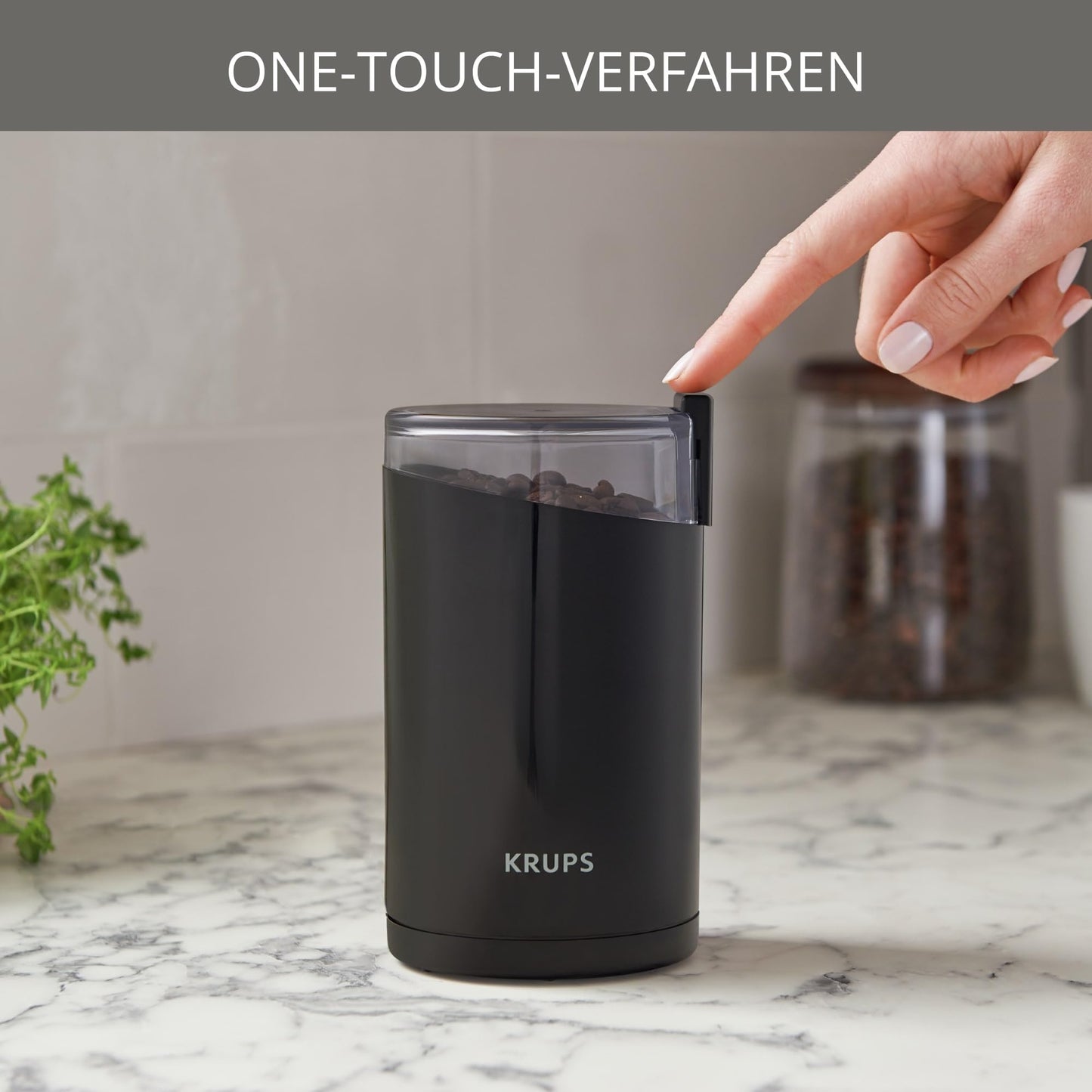 Krups F20342 Kaffeemühle und Gewürzmühle in Einem, Leistungsstarker Motor, Mahlgrad variabel, 75g Füllmenge, Schlagmesser aus Edelstahl, Sicherheitsdeckel, Anti-Rutsch-Füße, Schwarz