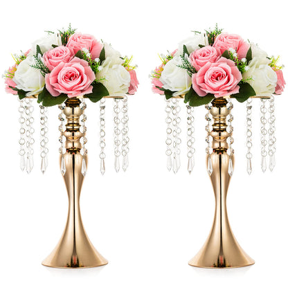 Nuptio Kristall-Blumenständer, Hochzeitsdekoration für Tische, 26 cm Höhe, Blumenhalter, Mittelstück, Metall-Blumenvase für Hochzeit, Party, Empfang, Esszimmer, Wohnzimmer, Dekoration, 2 Stück