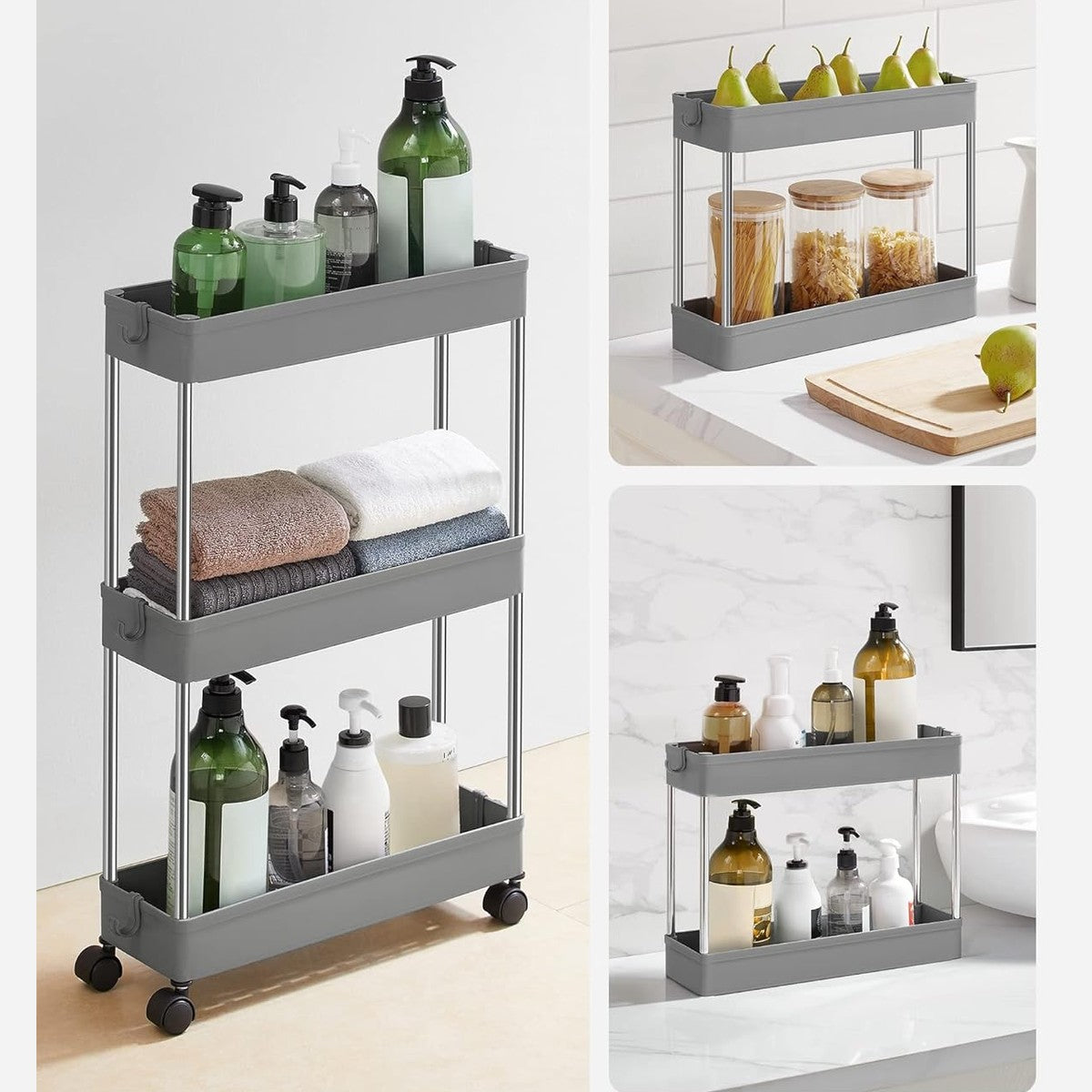 SONGMICS kapea 4-tasoinen säilytyskärry pyörillä – keittiöön ja kylpyhuoneeseen (40 × 12,5 × 86 cm)