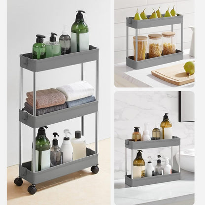 SONGMICS kapea 4-tasoinen säilytyskärry pyörillä – keittiöön ja kylpyhuoneeseen (40 × 12,5 × 86 cm)