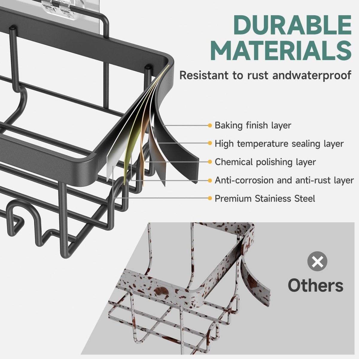 Veken 6 - Pack Adhesive Shower Caddy – Rustproof No - Drill Bathroom Organizer with Soap Holder (Black). - Easiley - B0D2Y7SXSK