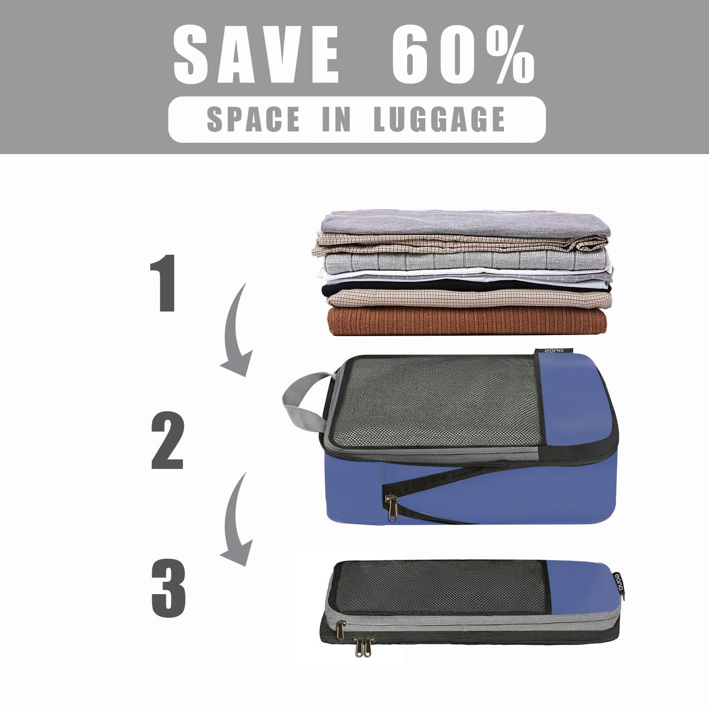 Eono Essentials Compressible Packing Cubes – 4/6-Piece Travel Luggage Organiser Set