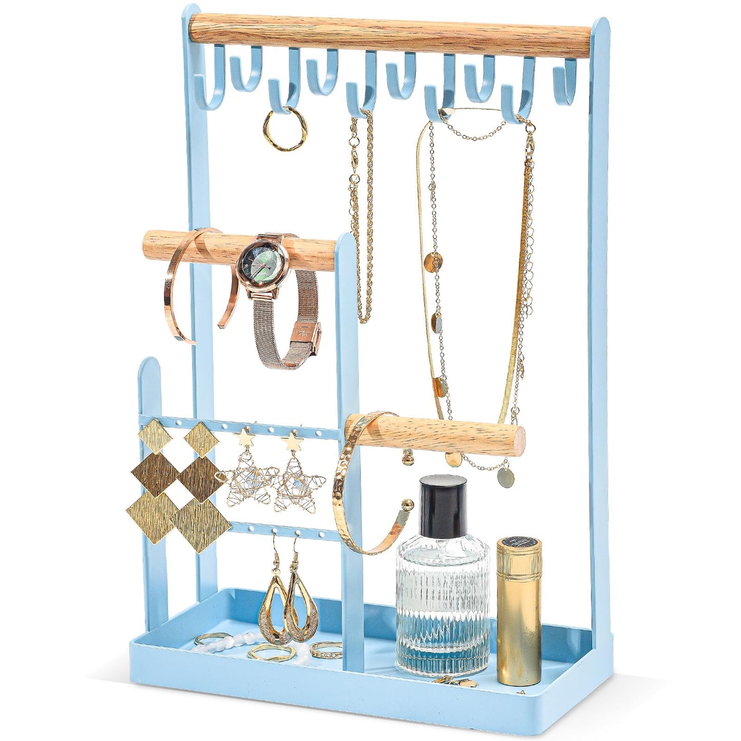 ProCase 4-Tier Jewelry Organizer – Necklace Stand with Ring Tray, Cute Aesthetic Storage Rack for Bracelets, Earrings, and Rings (White)