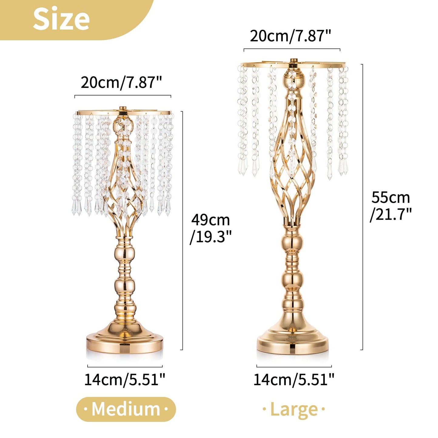 Nuptio Kristall-Blumenständer, Hochzeitsdekoration für Tische, 26 cm Höhe, Blumenhalter, Mittelstück, Metall-Blumenvase für Hochzeit, Party, Empfang, Esszimmer, Wohnzimmer, Dekoration, 2 Stück
