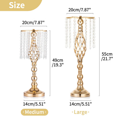 Nuptio Kristall-Blumenständer, Hochzeitsdekoration für Tische, 26 cm Höhe, Blumenhalter, Mittelstück, Metall-Blumenvase für Hochzeit, Party, Empfang, Esszimmer, Wohnzimmer, Dekoration, 2 Stück