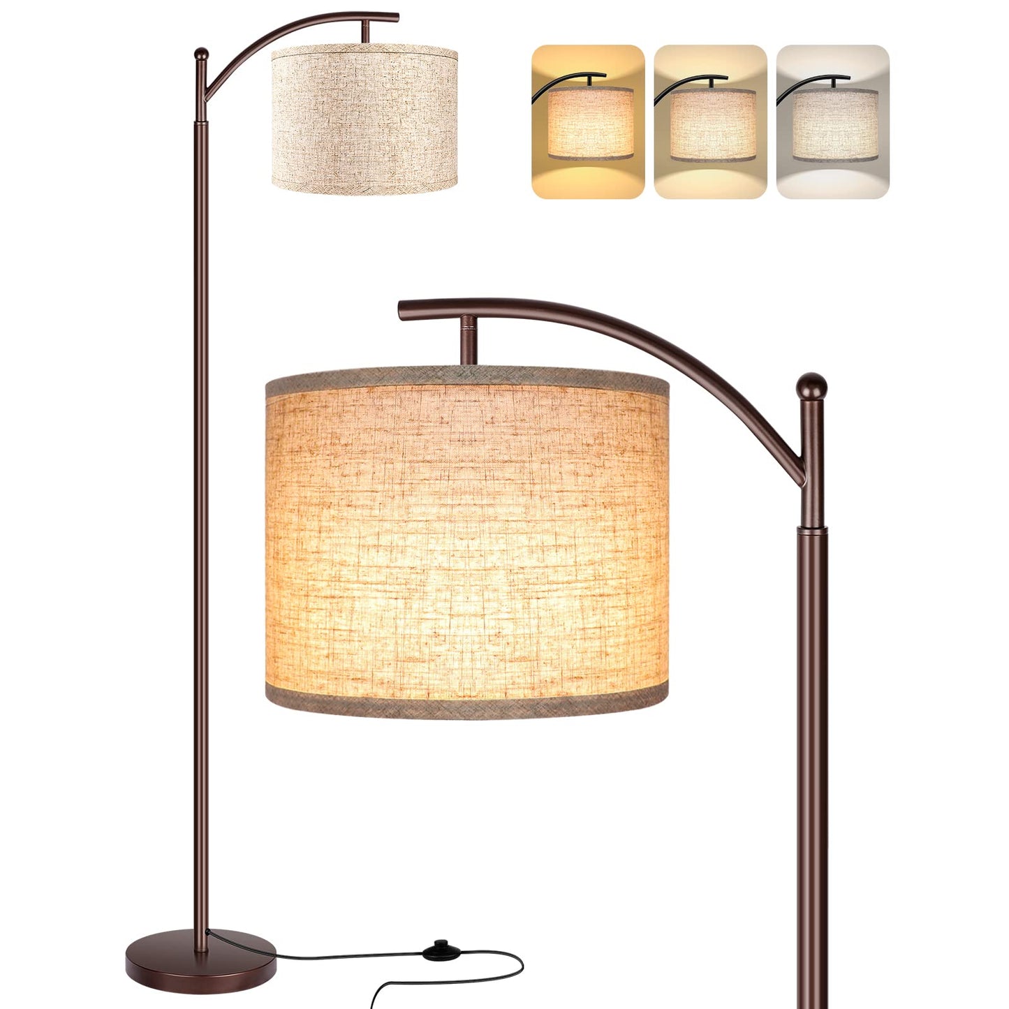 Rottogoon Industrial Floor Lamp – LED Standing Lamp with 9W Bulb & Beige Shade (Oil-Rubbed Bronze).